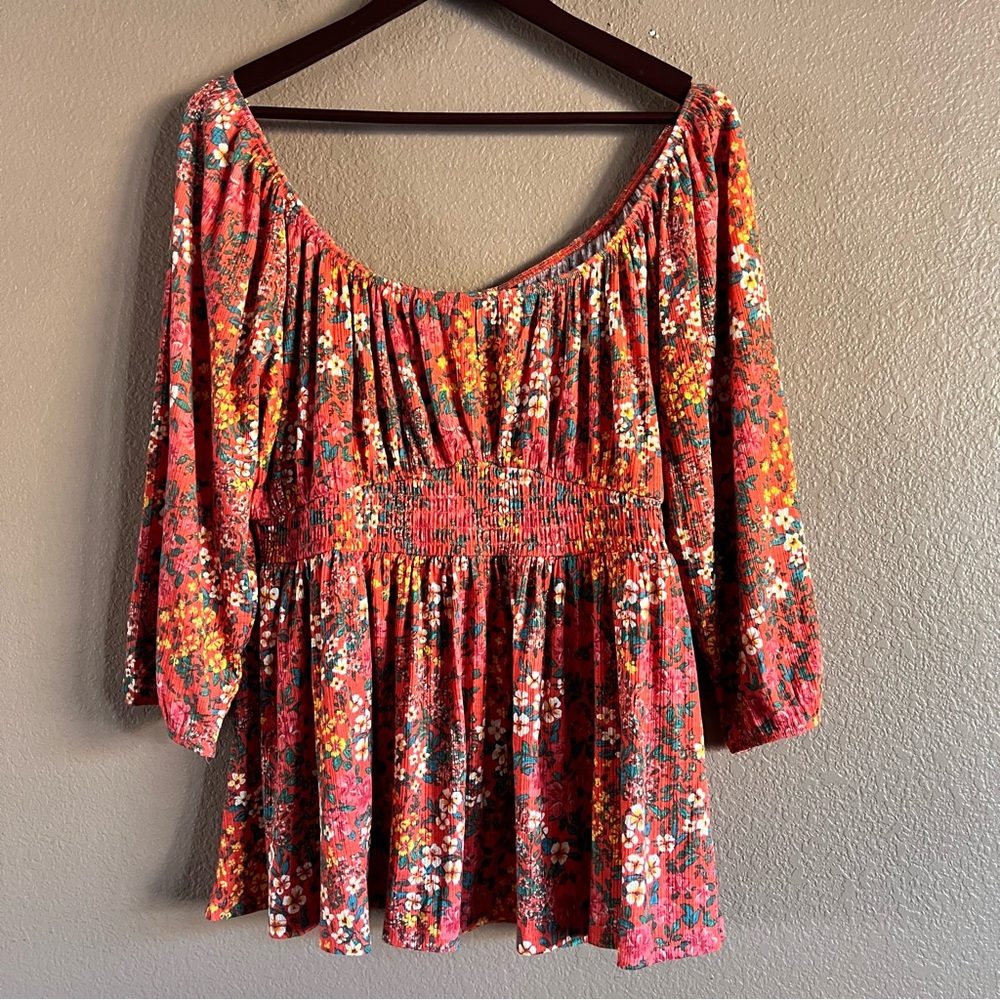 Torrid Textured Jersey Smocked Waist Top Size 1